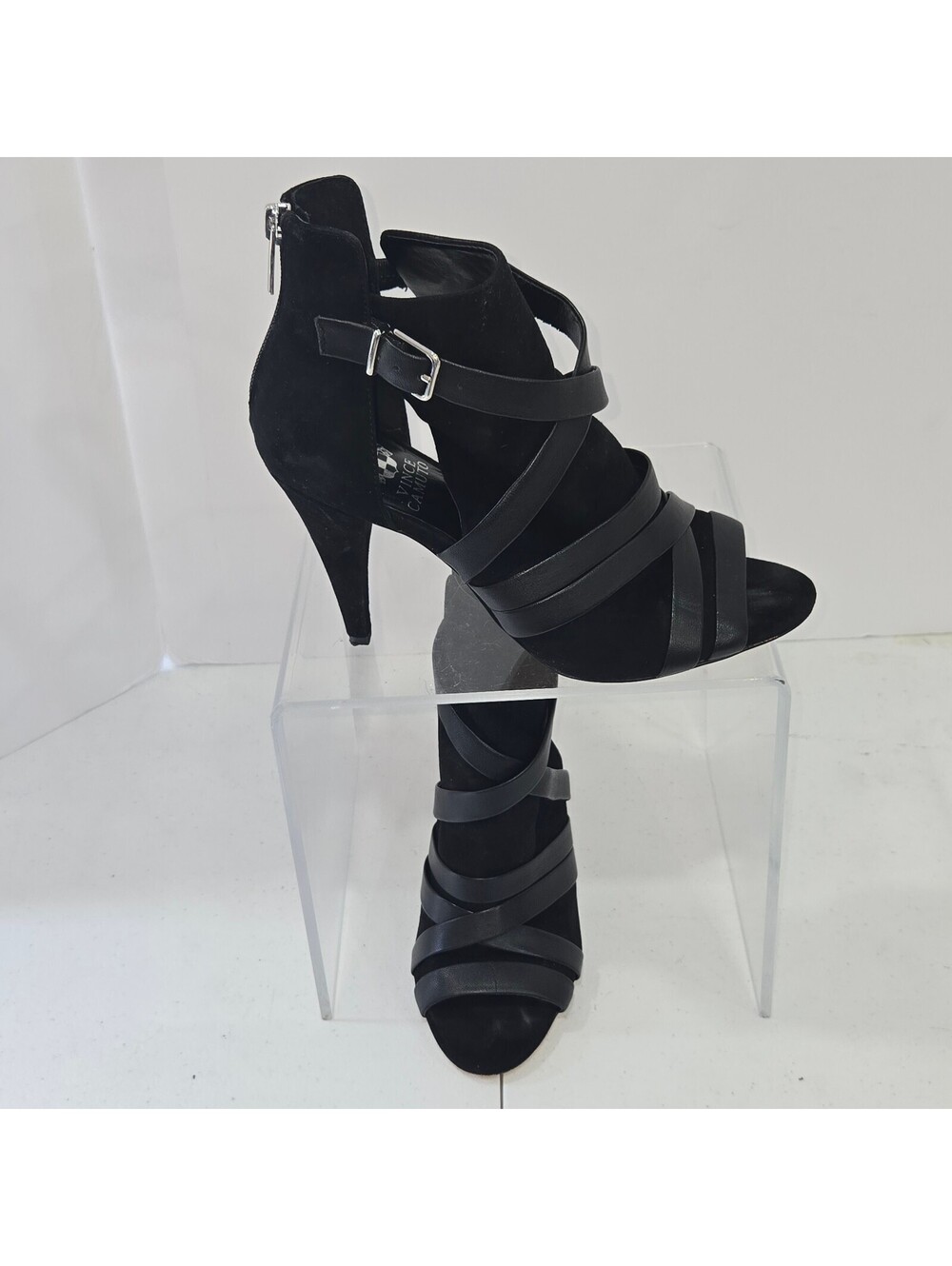 Vince Camuto Womens Black Suede Leather Strappy Heeled Sandal Booties Size 8.5 M